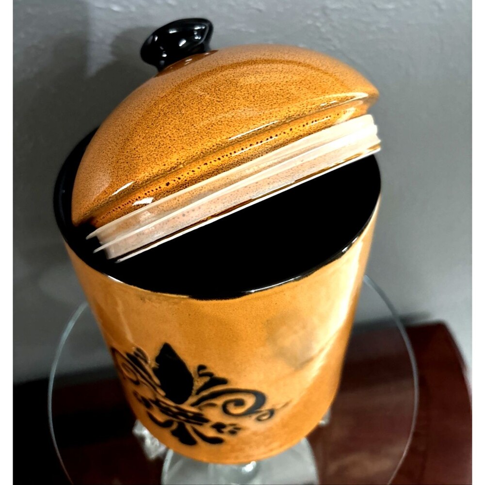 Tara Reed Blue Harbor Canister/Cookie Jar 9" Burnt Orange Iris Flower 2014 - Picture 4 of 6